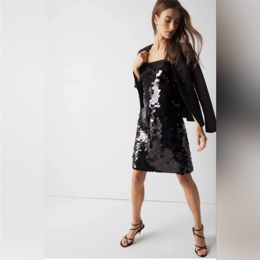 White House Black Market Sequin Black dress NWT size 10P